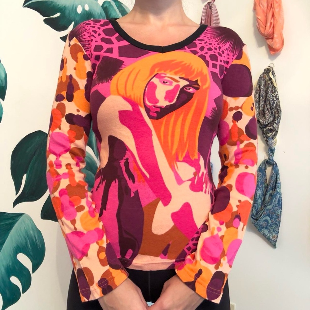 Custo Barcelona Pink and Orange Graphic Long Sleeve Top